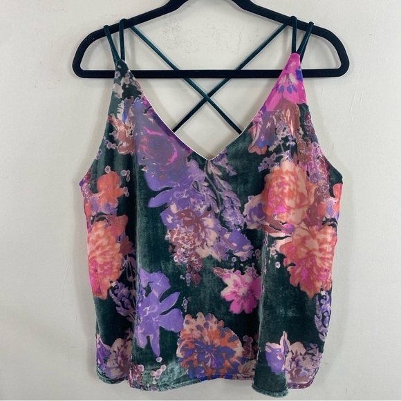 OnTwelfth Women’s Fully Lined Floral Velvet Burnout Strappy Tank Camisole Sz L‎ - Picture 2 of 16